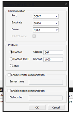 Modbus Poort Selectie Screenshot
